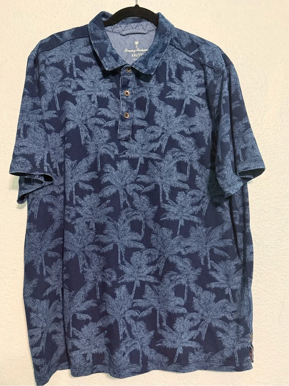 Tommy Bahama Polo Shirt XXL Blue Palm Tree Print 100% Cotton Island Style - Picture 2 of 5